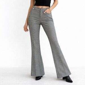 Zac & Rachel Flare Pants Women Large Black White Houndstooth Pull On Stretch